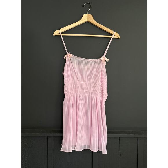 Vintage 50s 60s Union Made Pink Pleated Chiffon Camisole Lingerie Dress Medium - Picture 1 of 11
